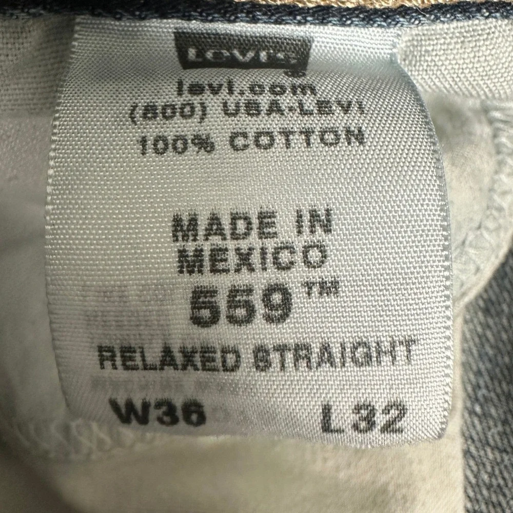 Levis 559 Jeans Mens 36X32 Blue Relaxed Straight Distressed 5-Pocket Denim Pants